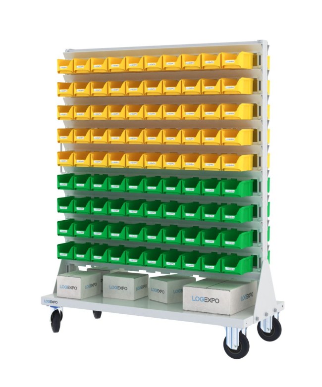 CARRELLO PORTAMINUTERIE con 180 contenitori a bocca di lupo