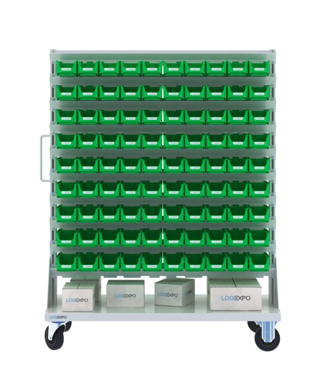 CARRELLO PORTAMINUTERIE con 180 contenitori a bocca di lupo