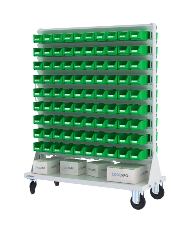 CARRELLO PORTAMINUTERIE con 180 contenitori a bocca di lupo