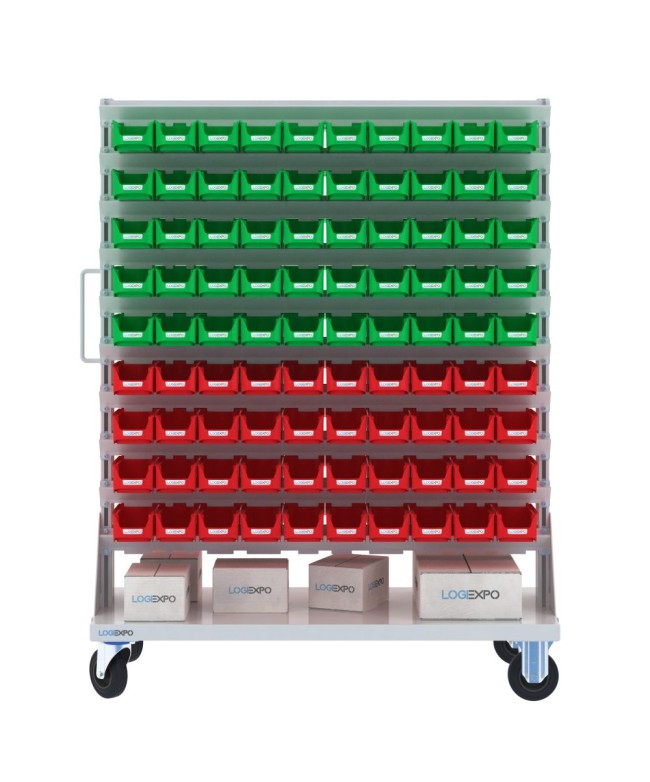 CARRELLO PORTAMINUTERIE con 180 contenitori a bocca di lupo