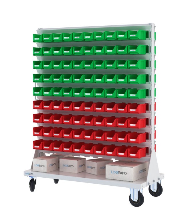 CARRELLO PORTAMINUTERIE con 180 contenitori a bocca di lupo