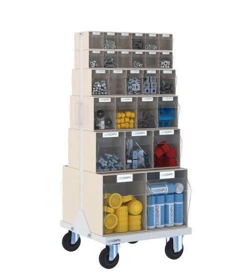 CARRELLO PORTA MINUTERIA con 52 cassetti basculanti trasparenti