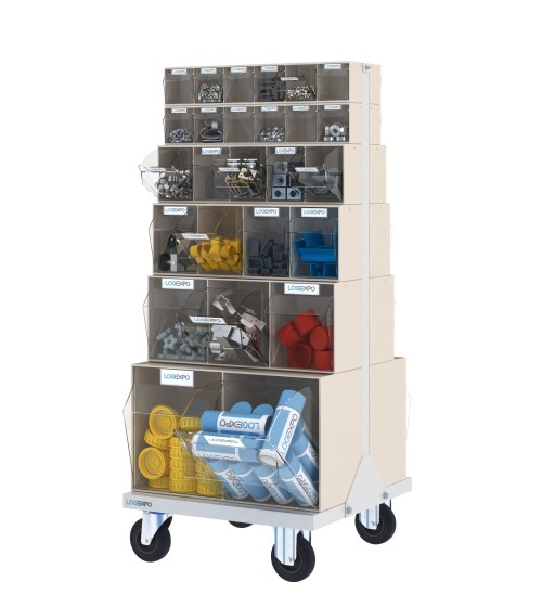 CARRELLO PORTA MINUTERIA con 52 cassetti basculanti trasparenti