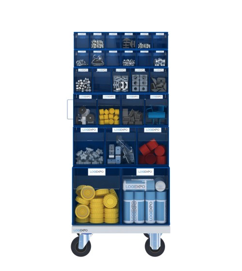 CARRELLO PORTA MINUTERIA con 52 cassetti basculanti trasparenti