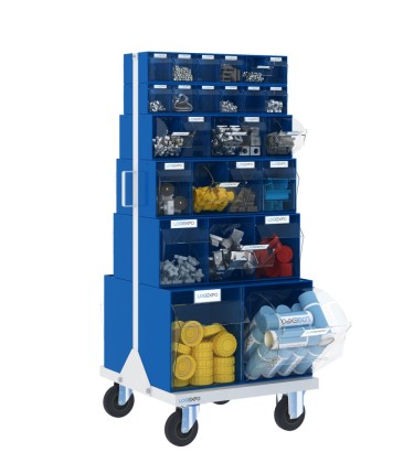 CARRELLO PORTA MINUTERIA con 52 cassetti basculanti trasparenti