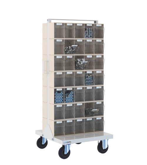 CARRELLO PORTAMINUTERIA con 70 cassetti basculanti trasparenti