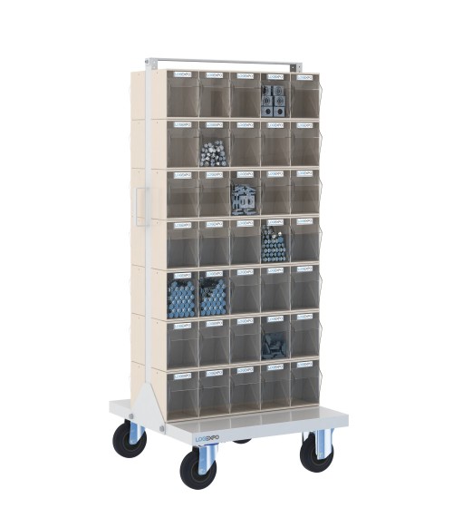 CARRELLO PORTAMINUTERIA con 70 cassetti basculanti trasparenti