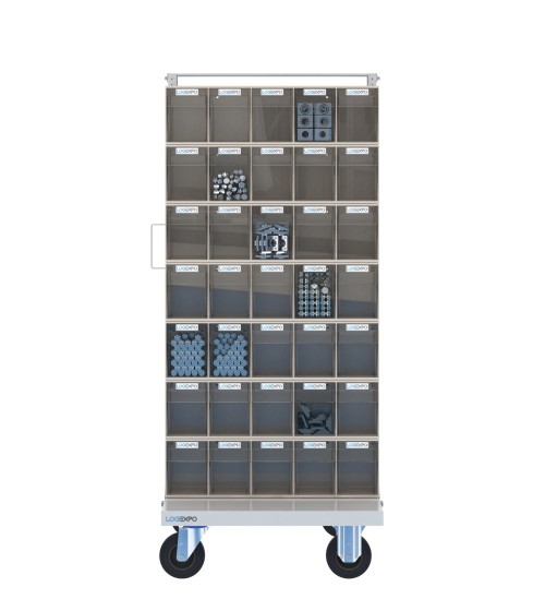 CARRELLO PORTAMINUTERIA con 70 cassetti basculanti trasparenti