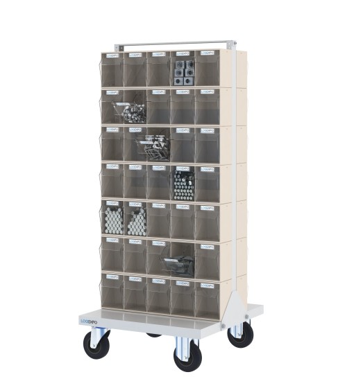 CARRELLO PORTAMINUTERIA con 70 cassetti basculanti trasparenti