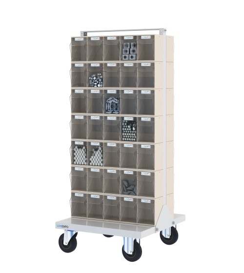 CARRELLO PORTAMINUTERIA con 70 cassetti basculanti trasparenti