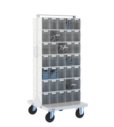 CARRELLO PORTAMINUTERIA con 70 cassetti basculanti trasparenti