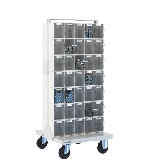 CARRELLO PORTAMINUTERIA con 70 cassetti basculanti trasparenti