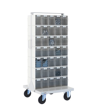 CARRELLO PORTAMINUTERIA con 70 cassetti basculanti trasparenti 2