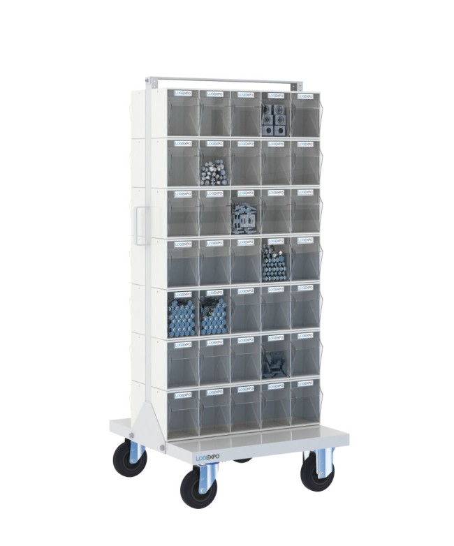 CARRELLO PORTAMINUTERIA con 70 cassetti basculanti trasparenti