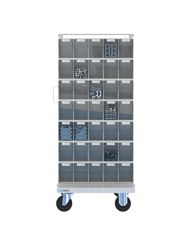 CARRELLO PORTAMINUTERIA con 70 cassetti basculanti trasparenti