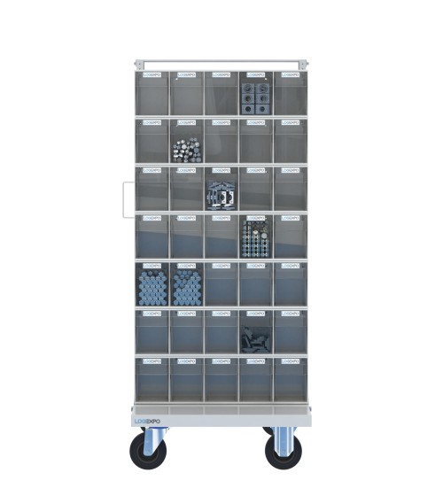 CARRELLO PORTAMINUTERIA con 70 cassetti basculanti trasparenti