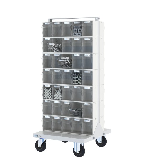 CARRELLO PORTAMINUTERIA con 70 cassetti basculanti trasparenti