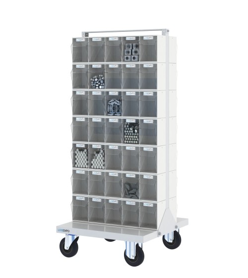 CARRELLO PORTAMINUTERIA con 70 cassetti basculanti trasparenti