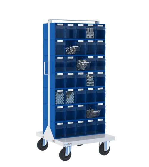 CARRELLO PORTAMINUTERIA con 70 cassetti basculanti trasparenti