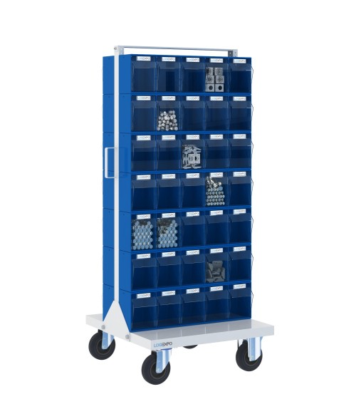 CARRELLO PORTAMINUTERIA con 70 cassetti basculanti trasparenti
