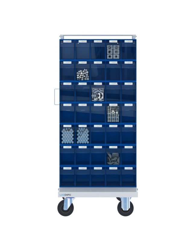 CARRELLO PORTAMINUTERIA con 70 cassetti basculanti trasparenti