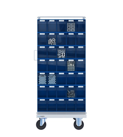 CARRELLO PORTAMINUTERIA con 70 cassetti basculanti trasparenti