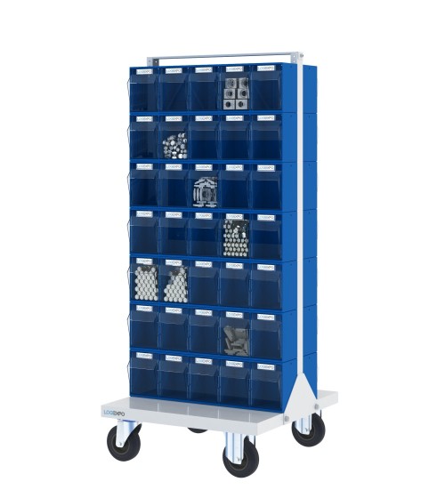 CARRELLO PORTAMINUTERIA con 70 cassetti basculanti trasparenti