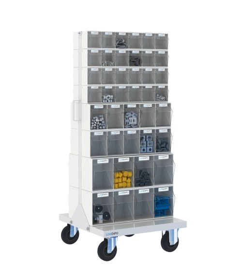 CARRELLO PORTAMINUTERIE con 84 contenitori basculanti trasparenti