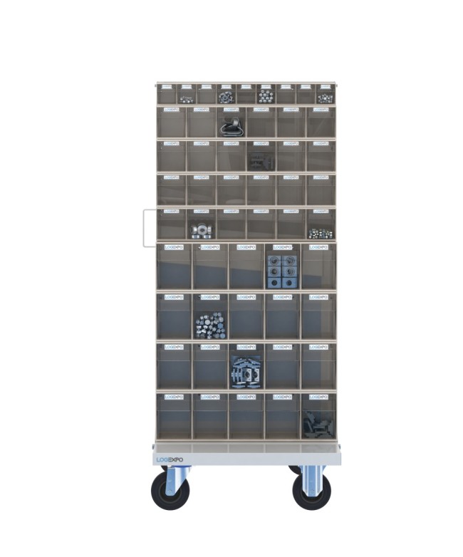 CARRELLO PORTA MINUTERIA con 106 cassetti a madia basculante