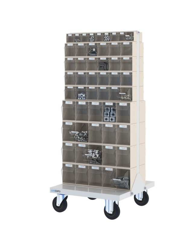 CARRELLO PORTA MINUTERIA con 106 cassetti a madia basculante