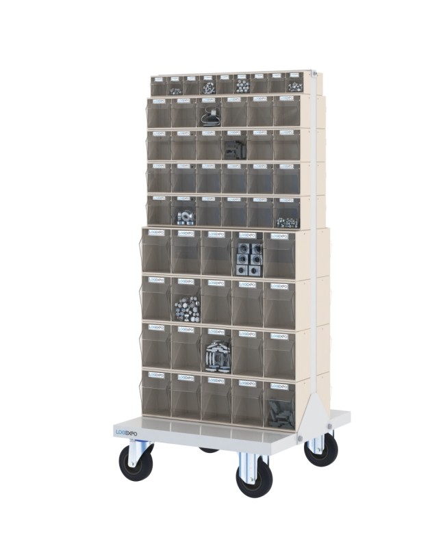 CARRELLO PORTA MINUTERIA con 106 cassetti a madia basculante