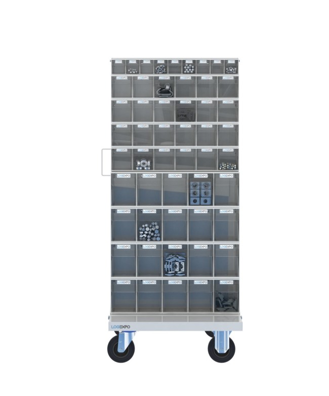 CARRELLO PORTA MINUTERIA con 106 cassetti a madia basculante