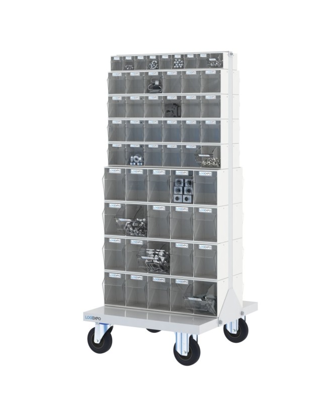 CARRELLO PORTA MINUTERIA con 106 cassetti a madia basculante