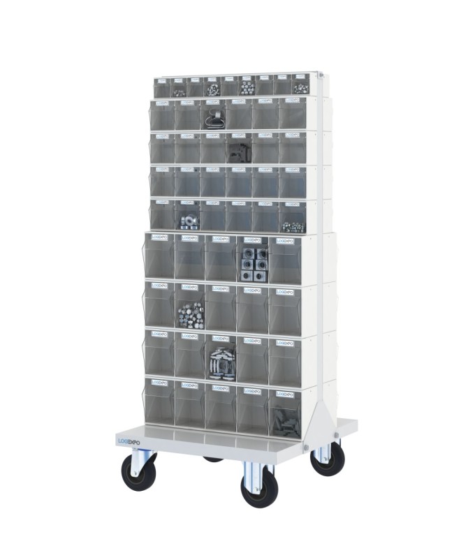 CARRELLO PORTA MINUTERIA con 106 cassetti a madia basculante