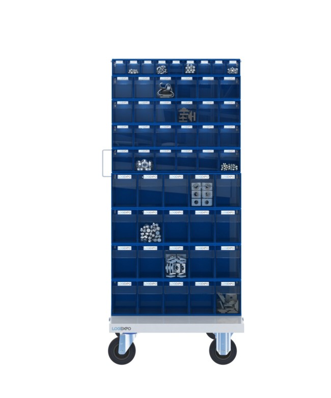 CARRELLO PORTA MINUTERIA con 106 cassetti a madia basculante