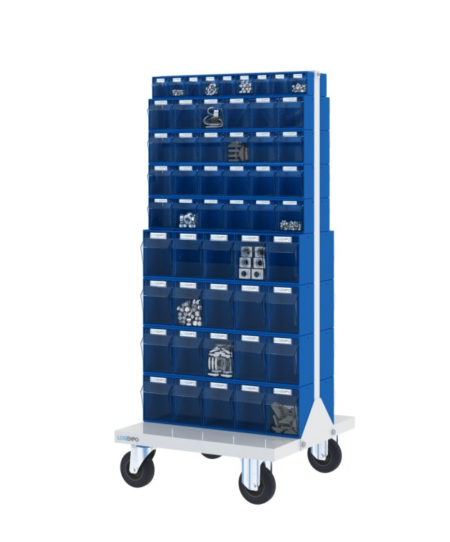 CARRELLO PORTA MINUTERIA con 106 cassetti a madia basculante