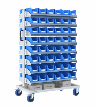 CARRELLO PER MINUTERIA PORTA CONTENITORI con 96 cassette bocca di lupo