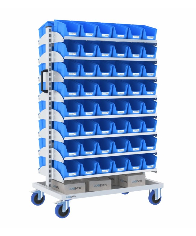 CARRELLO PER MINUTERIA PORTA CONTENITORI con 96 cassette bocca di lupo