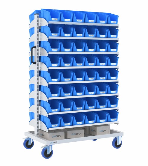 CARRELLO PER MINUTERIA PORTA CONTENITORI con 96 cassette bocca di lupo