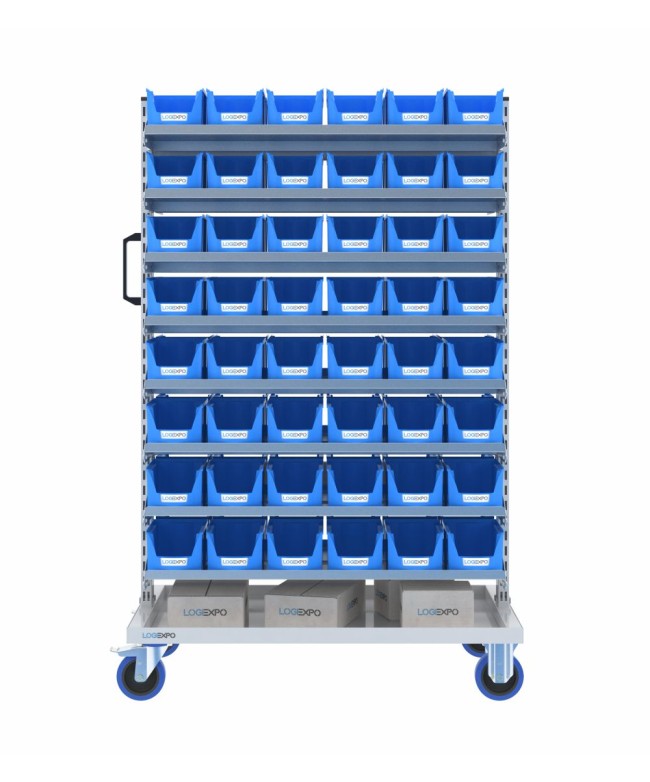 CARRELLO PER MINUTERIA PORTA CONTENITORI con 96 cassette bocca di lupo