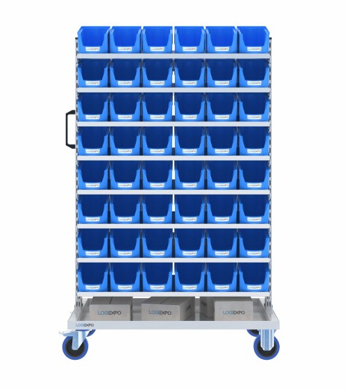 CARRELLO PER MINUTERIA PORTA CONTENITORI con 96 cassette bocca di lupo