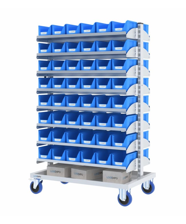 CARRELLO PER MINUTERIA PORTA CONTENITORI con 96 cassette bocca di lupo