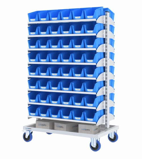 CARRELLO PER MINUTERIA PORTA CONTENITORI con 96 cassette bocca di lupo