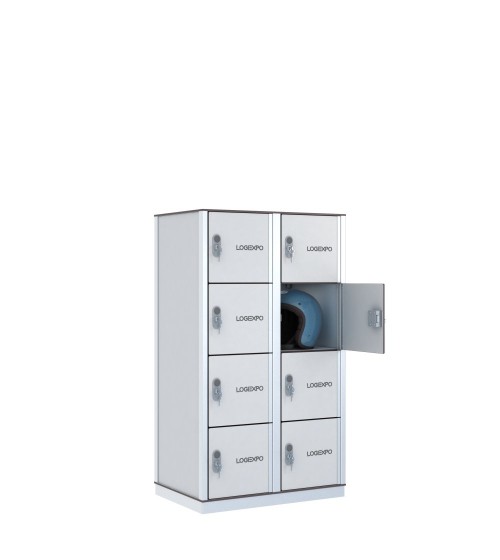 Armadietto porta oggetti caschi e borse con 8 posti a 2 colonne colore bianco