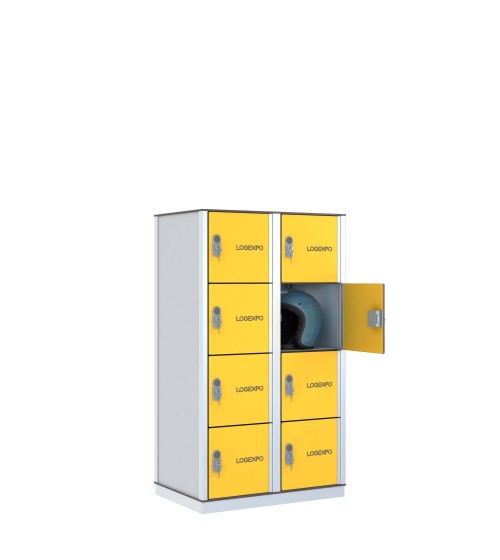 Armadietto porta caschi, oggetti e borse con 8 posti a 2 colonne colore giallo