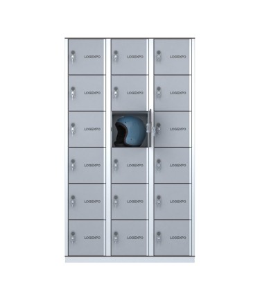 Armadio porta borse e zaini, casellario portacaschi con 18 posti ante grigie 2