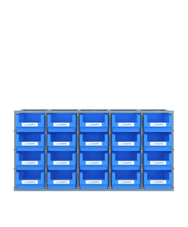 SCAFFALE MONOBLOCCO PORTA MINUTERIA con 20 contenitori a bocca di lupo