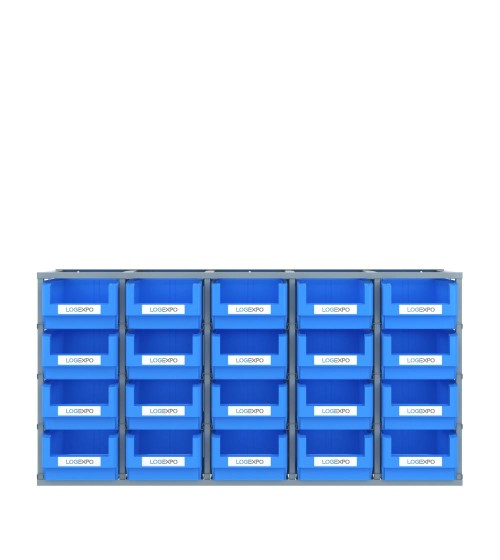 SCAFFALE MONOBLOCCO PORTA MINUTERIA con 20 contenitori a bocca di lupo