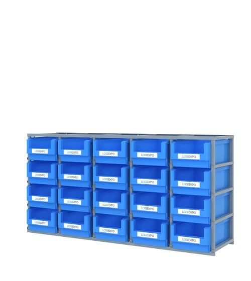 SCAFFALE MONOBLOCCO PORTA MINUTERIA con 20 contenitori a bocca di lupo