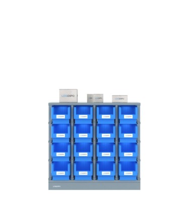 SCAFFALE PORTA MINUTERIA con 16 contenitori, zoccolo e top antipolvere 2